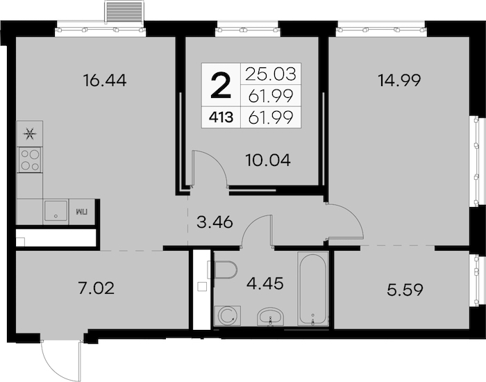 2-комнатная квартира 61.99 м², 2/8 эт., ЖК «Glorax City Балтийская»